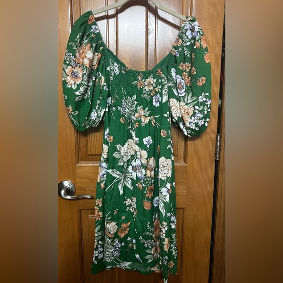 Sim and Sam Floral Green Mini Dress, Size M - Picture 3 of 4